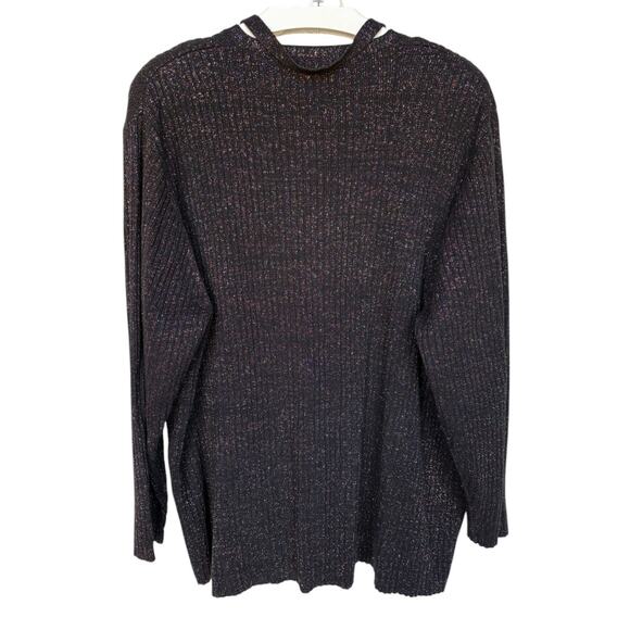 Karen Scott II Black Cardigan with Rainbow Metallic Threads and Belt size 3X - Picture 3 of 10